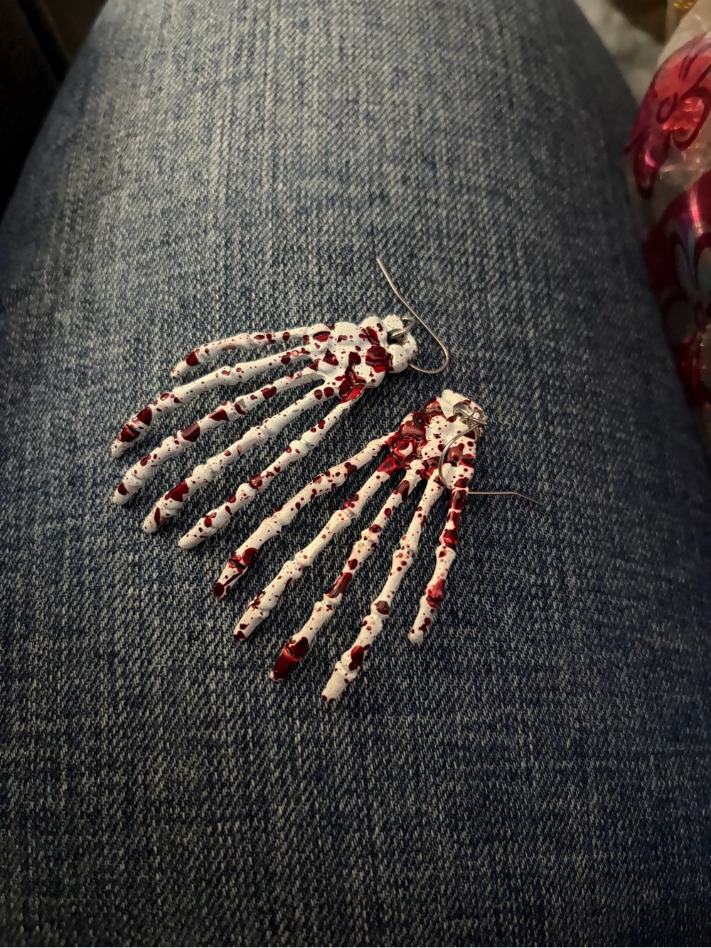 5/$25 White and Red Skeleton Hand Dangle Earrings - Women's Jewelry